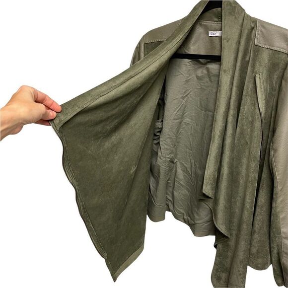 (SOLD) DEX Faux Suede Faux Leather Asymmetrical Moto Jacket Olive Green 2X - Picture 5 of 7